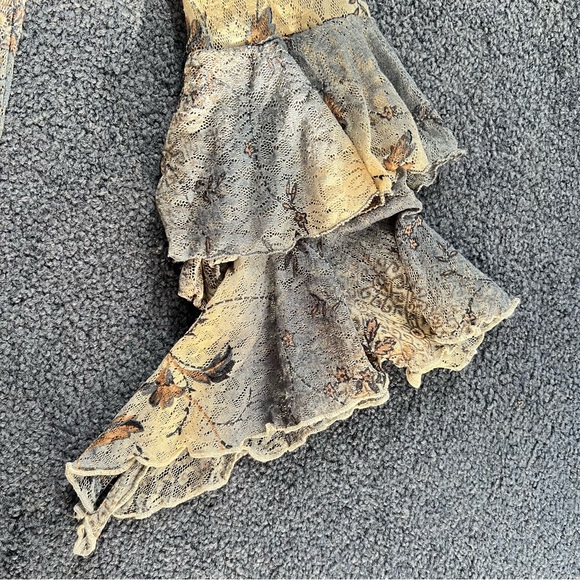 Sheer Lace Blouse, Floral Mesh, Bell Sleeve, Blue Grey & Brown Romantic Vintage - Picture 2 of 15